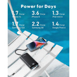 Slim 10000mAh Portable Charger with Built-in Cables, 6 Outputs for iPhone, Android