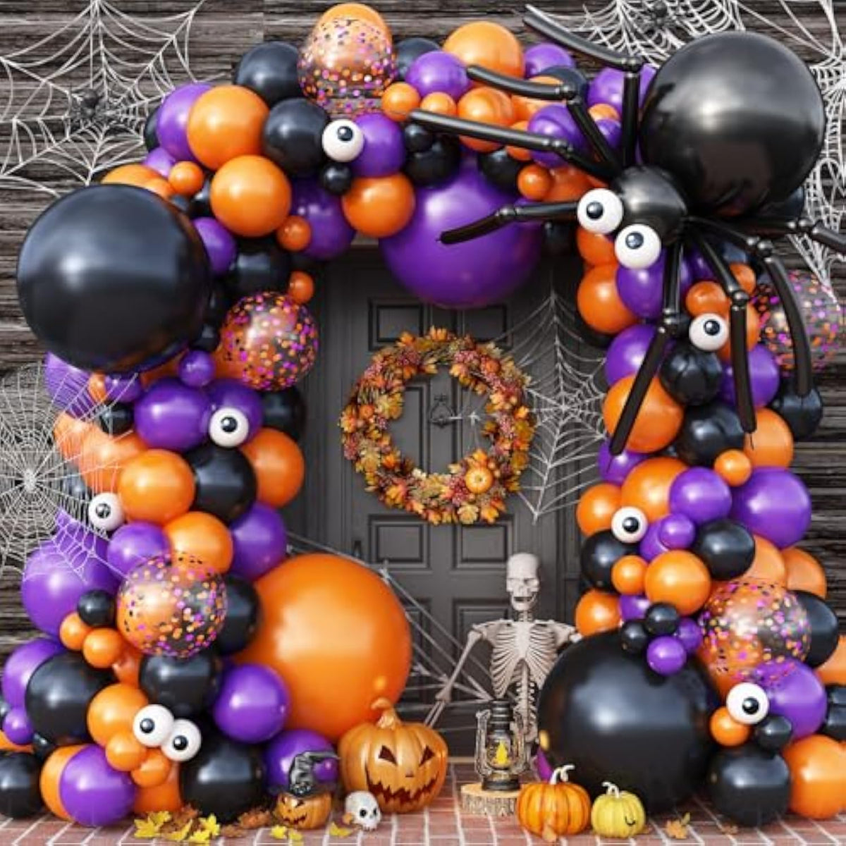 150Pc Halloween Balloon Arch Kit – Black Orange Purple Balloons with Eyeball