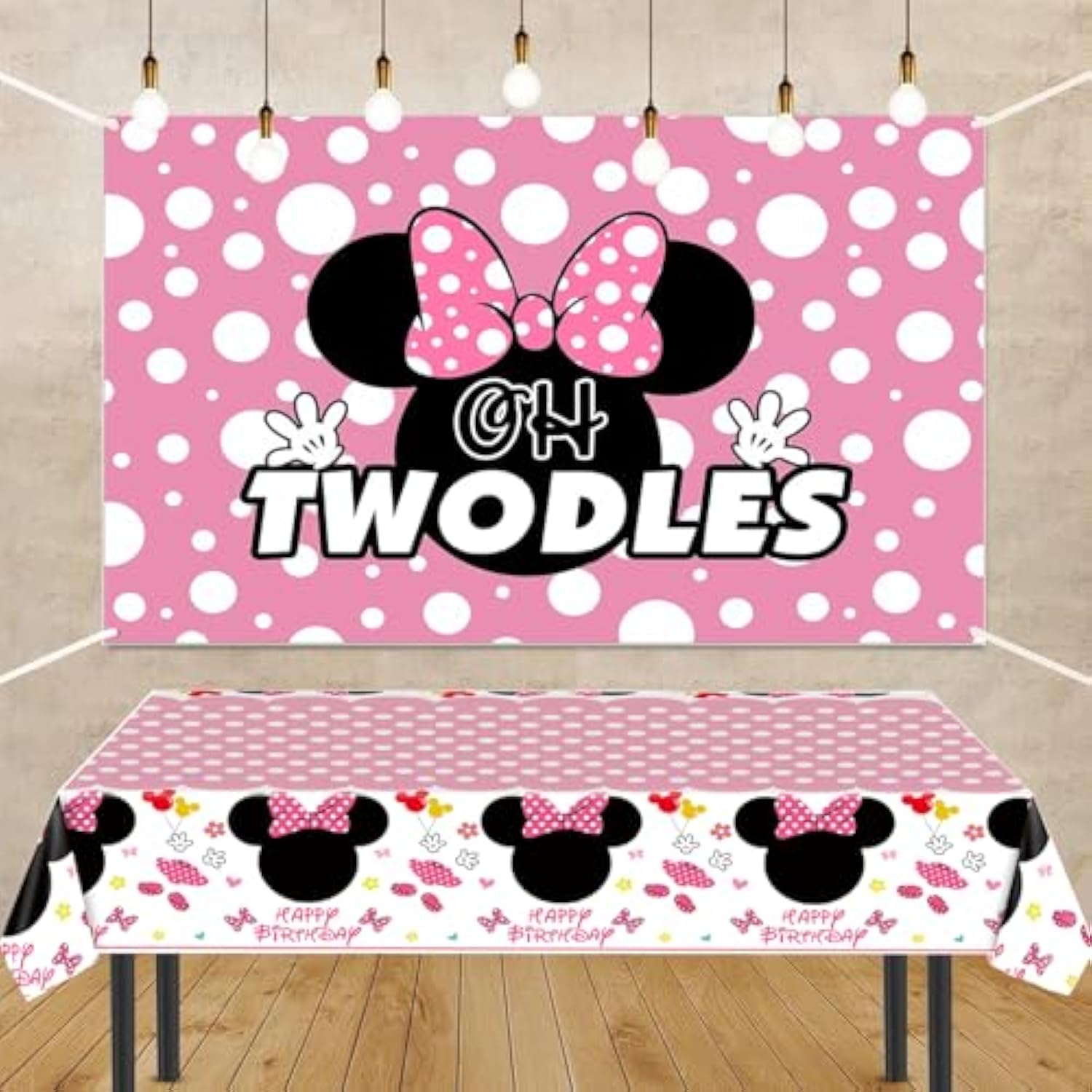 3 Packs Pink Mouse Tablecloth, Pink Polka Dot Table Cloths Disposable Plastic Cartoon Table Covers For Girls 1St 2Nd 3Rd Party Decorations Supplies, 86.6 X 51.2In