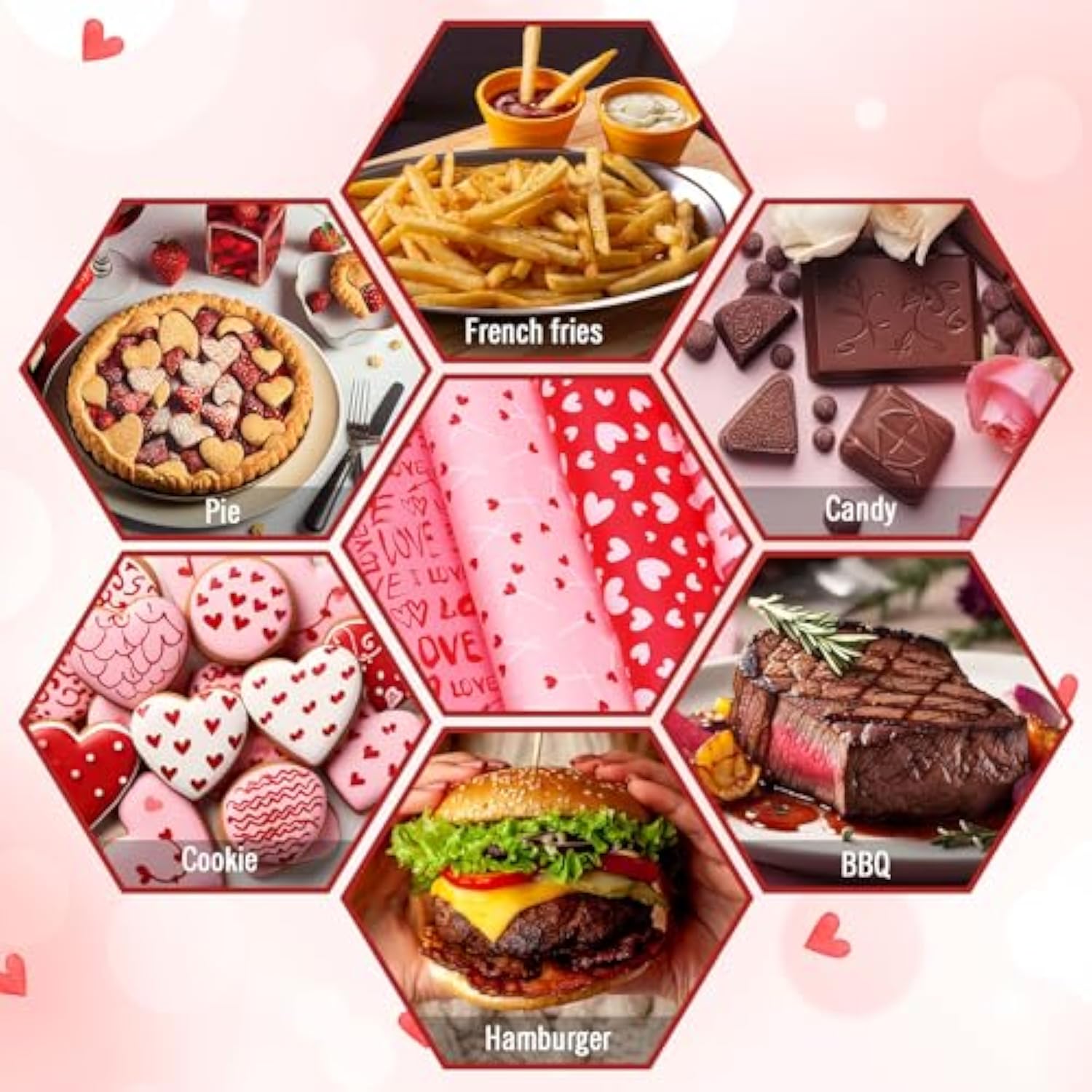 240 Sheet Valentine'S Day Wax Paper 4 Styles Red Pink Love Heart Food Wrapping Tissue Paper Deli Paper Basket Liners For Home Kitchen Restaurant Baking