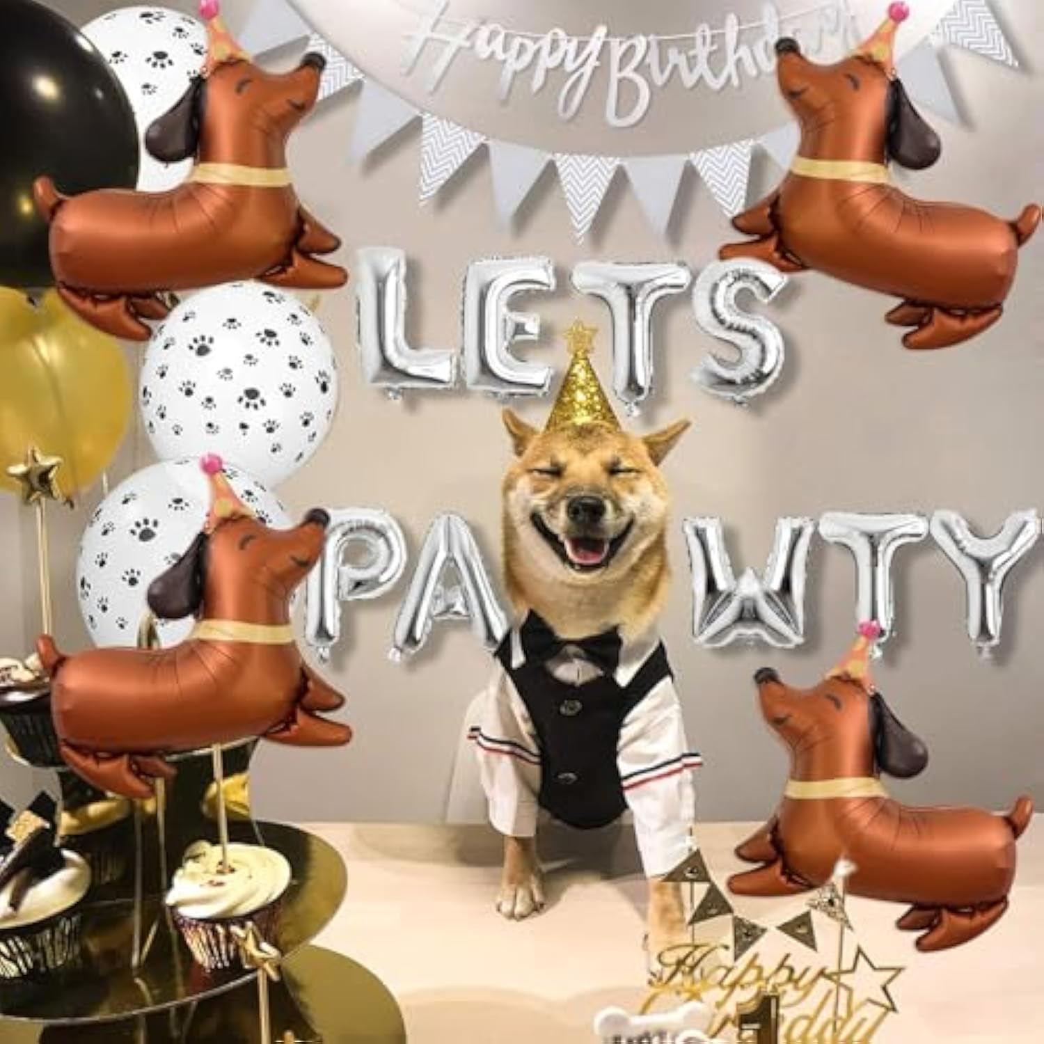 4 Pcs Dog Balloons, Brown Dachshund Dog Balloon For Lets Pa Dog Birthday Party Decorations Dog Birthday Party Supplies