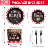 200Pcs Bbq Baby Shower Plates Napkins Baby Q Paper Tableware Set It'S A Babyq Cake Dessert Disposable Dinnerware Rustic Barbecue Party Decoration For Baby Shower Birthday Decor Supplies Serves 50