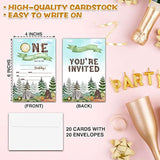 1St Birthday Party Invitations, Happy Camper Birthday Invitation, Double-Sided Camp Themed Fill In Invites, Kids Camping Birthday Party Decorations, 20 Cards With 20 Envelopes(C08)