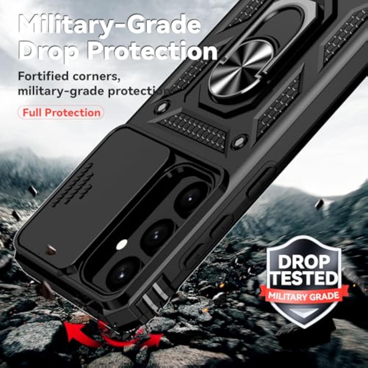 For Samsung Galaxy S25 Case,Galaxy S24 Case,With Screen Protectors And Camera Cover,[Military Grade] 16Ft.Drop Tested Cover With Magnetic Kickstand Protective Case For Galaxy S25, Black