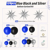 Royal Blue And Black Balloon Garland Arch Kit With 3Pcs Star Balloon, Navy Blue Balloons Metallic Sliver Black Balloons For 30Th 40Th 50Th Birthday Graduation New Years Party Decorations