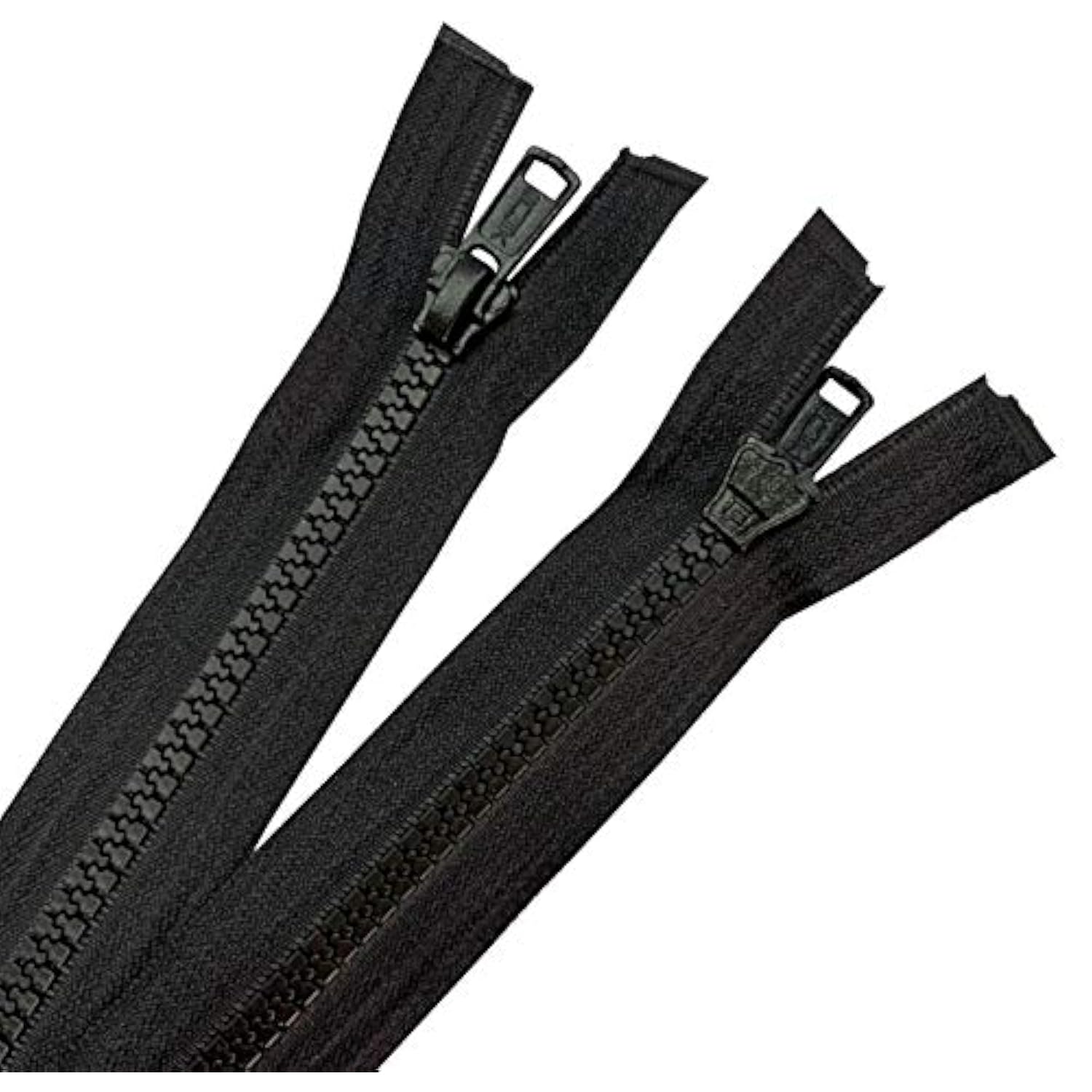 2Pcs 24 Inch #5 Black Separating Bottom Molded Zippers Plastic Teeth B