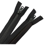 2Pcs 24 Inch #5 Black Separating Bottom Molded Zippers Plastic Teeth B
