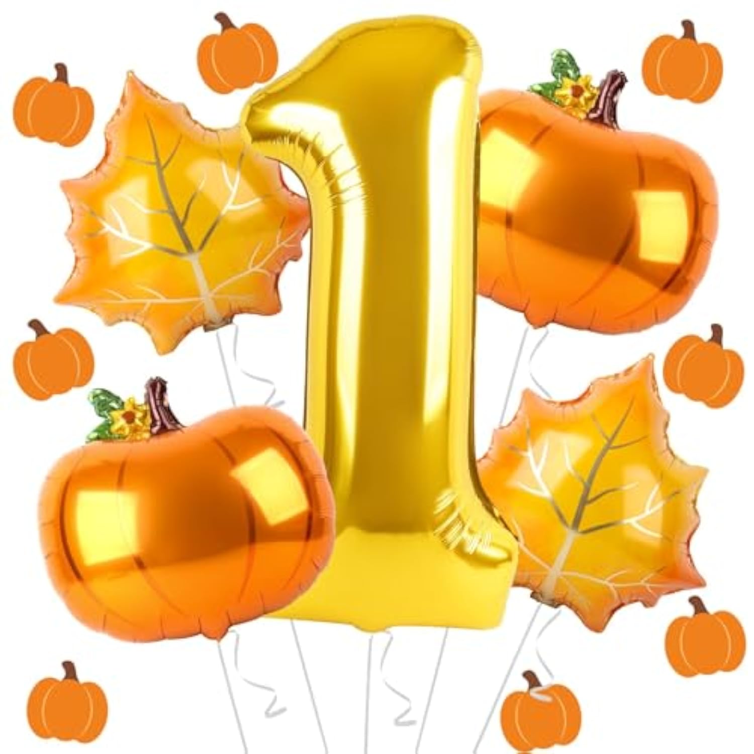 5Pcs Pumpkin First Birthday Balloons 40 Inch Gold Fall Party Decorations Foil Set