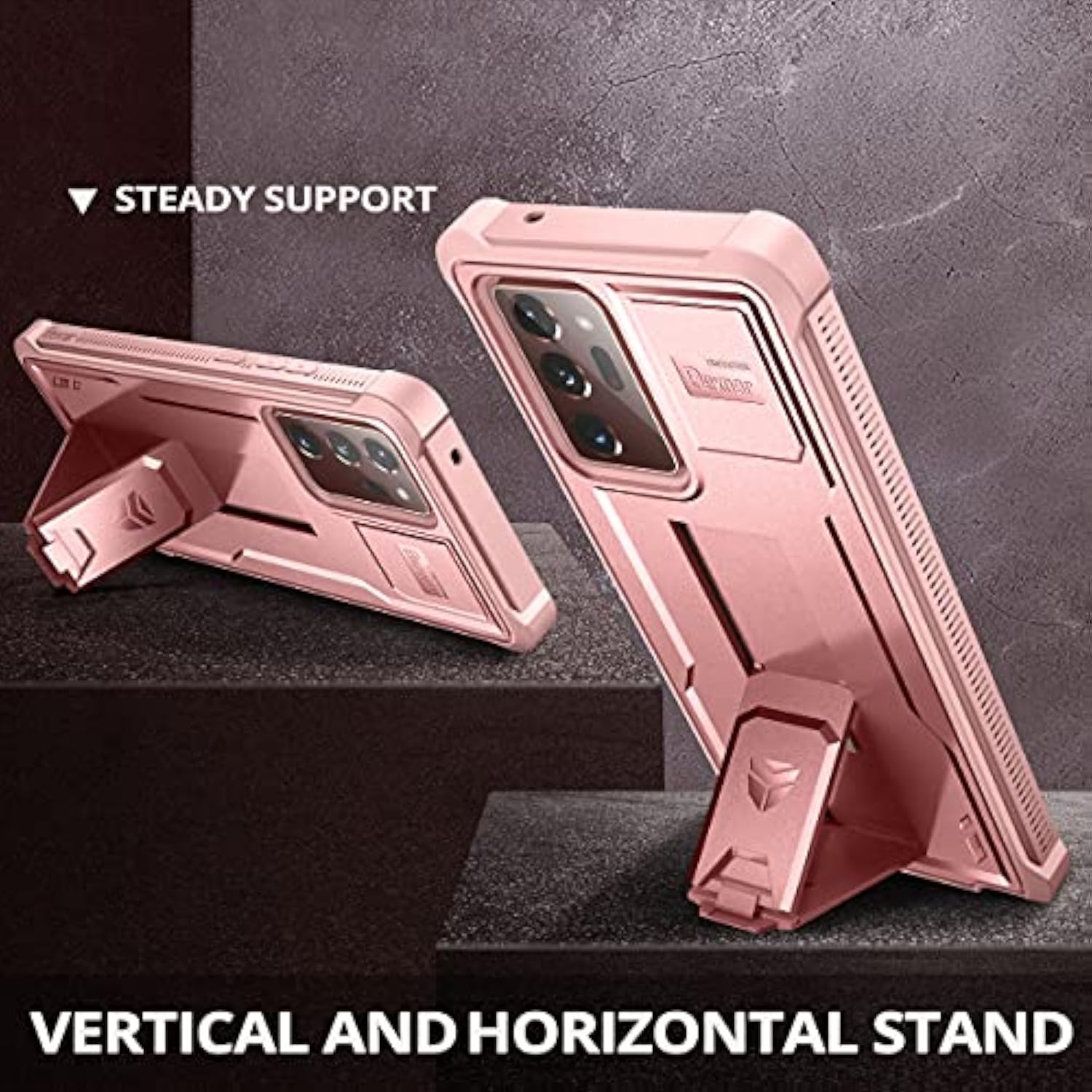 For Samsung Galaxy Note 20 Ultra 5G Case, [Built In Screen Protector And Kickstand] Heavy Duty Grade Protection Shockproof Protective Cover For Galaxy Note 20 Ultra (Rose Gold)