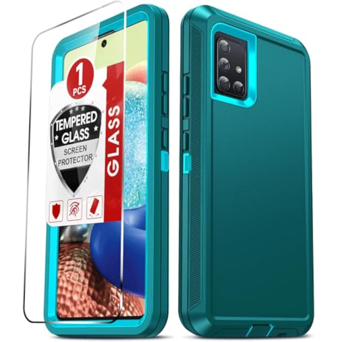 Compatible For Galaxy A71-5G Phone Case:?Not Fit A71 4G/ A71 5G Uw? Samsung A71 5G Phone Case Tempered Glass Screen Protector, Heavy Duty 3 In 1 Rugged, Military Grade Shockproof A 71 5G, Teal