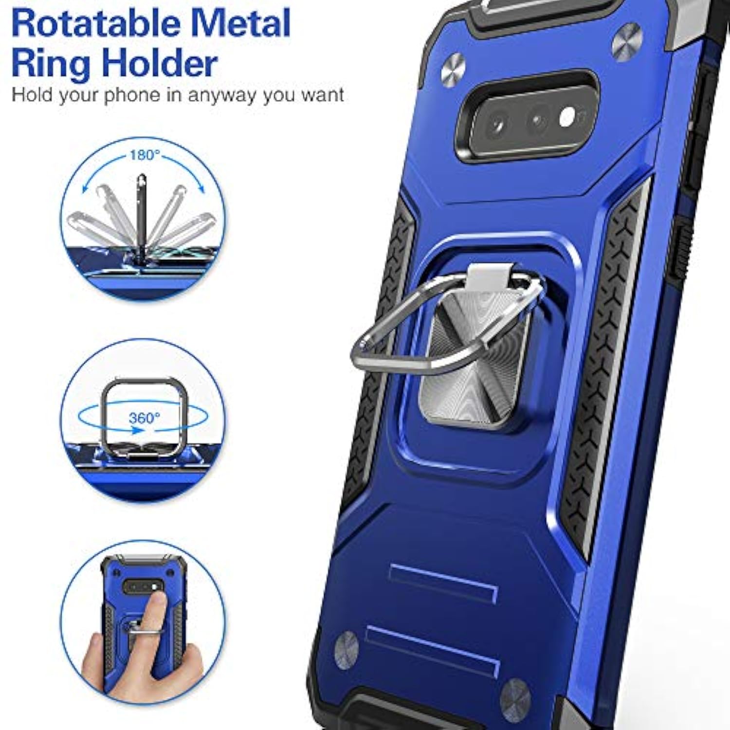 For Galaxy S10E Case With Screen Protector,Shockproof Drop Test Slim Fit Case With Car Mount Kickstand Lightweight Protective Cover For Galaxy S10E,Blue