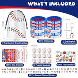 132 Pcs Baseball Party Favors Drawstring Bags Baseball Goodie Bag With Mini Ball, Wristband, Slap Bracelets, Keychains, Baseball Stickers,Tattoo Stickers For Baseball Themed Party Supplies