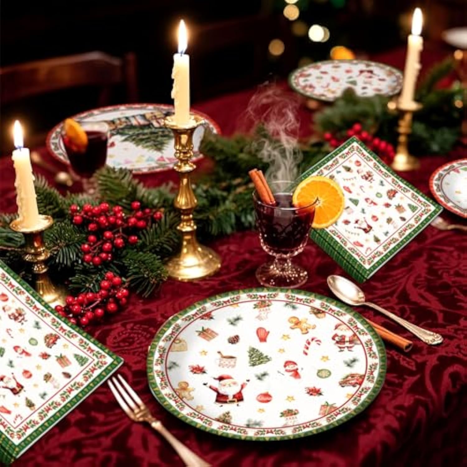 60Pcs Christmas Party Paper Plates Xmas Snowflake Disposable Merry Christmas Tableware Decoration Red Xmas Tree Paper Dishes For Party Supplies Serve 20