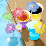 50 Pcs Luau Cups Hawaiian Cups For Party Hawaiian Luau Party Decorations With Parasol Straws - 16 Oz Tropical Cup Disposable Beach Cup Aloha Party Supplies Summer Party Decorations