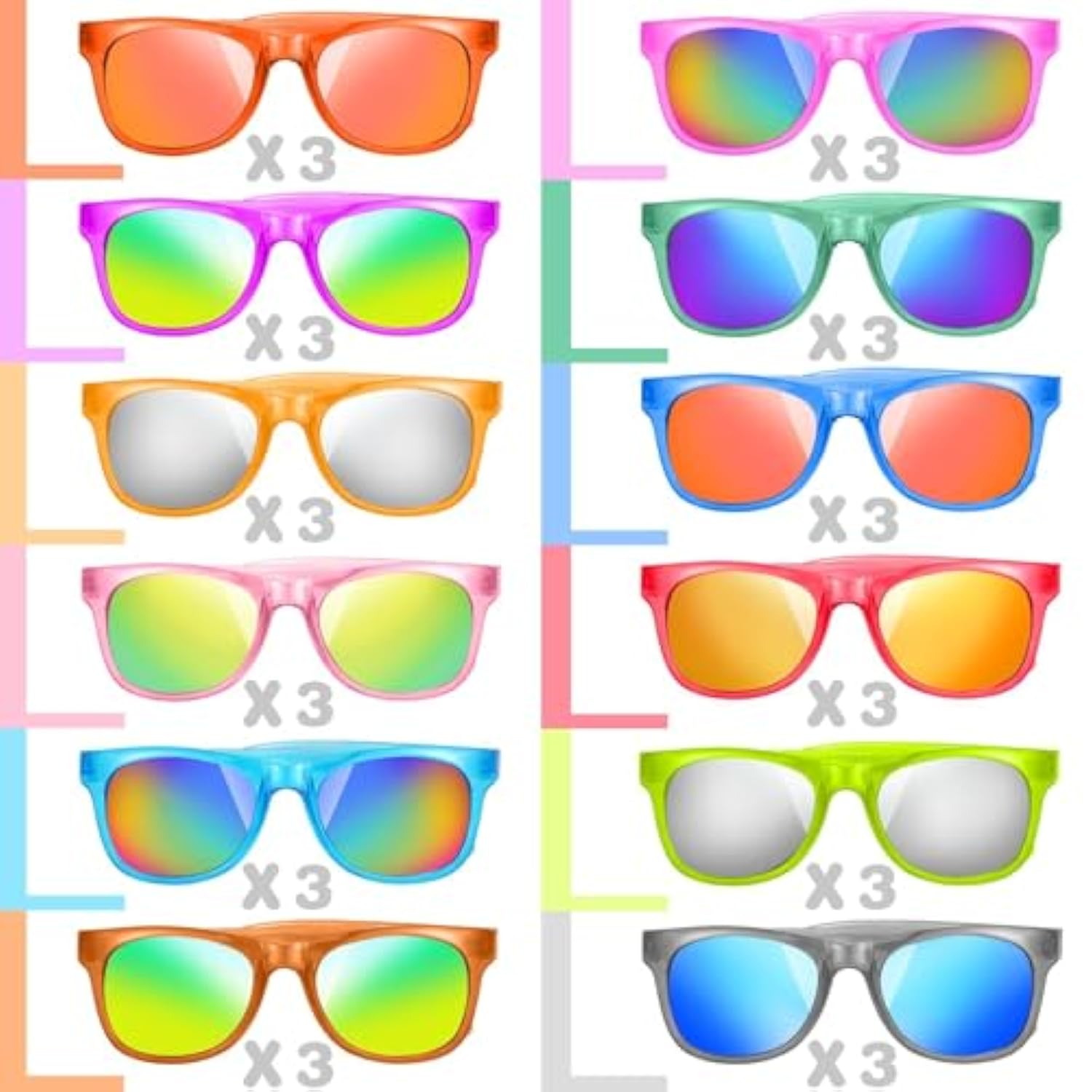 36 Pack Kids Sunglasses Bulk With Uv400 Protection, 12 Colors Neon Sunglasses For Birthday Party Favors, Beach, Graduation Gift, Summer Pool Party Supplies, Goody Bag Filler, Boys Girls Classroom Gift