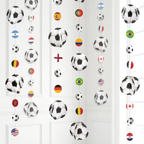 3D 2026 World Cup Theme Birthday Party Decorations Soccer Garland Soccer Party Decorations Boy Game Day Football Banner Sports Themed Hanging Streamers Photo Backdrop Sports Decor Supplies