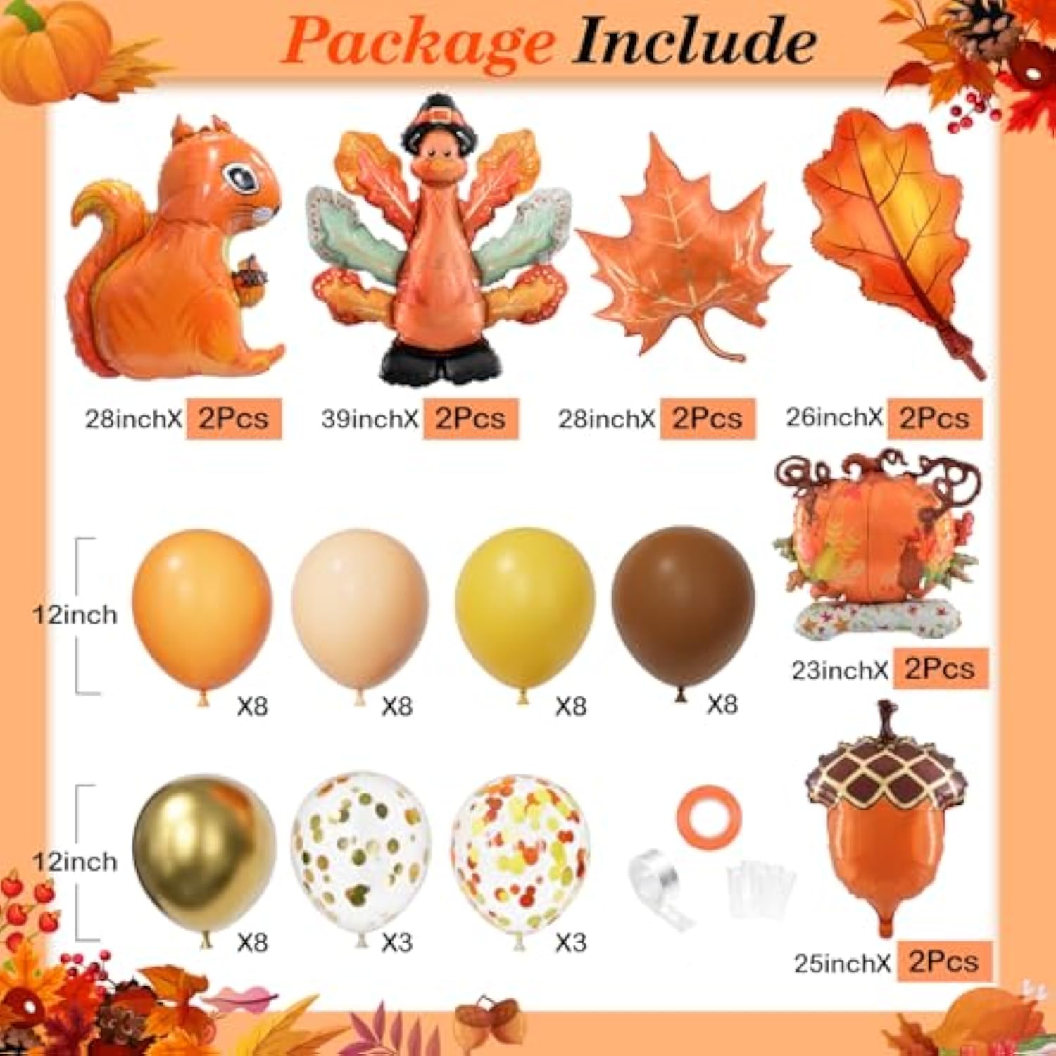 Thanksgiving Balloon Garland Kit: Fall Maple Leaf, Turkey, Pumpkin Decor