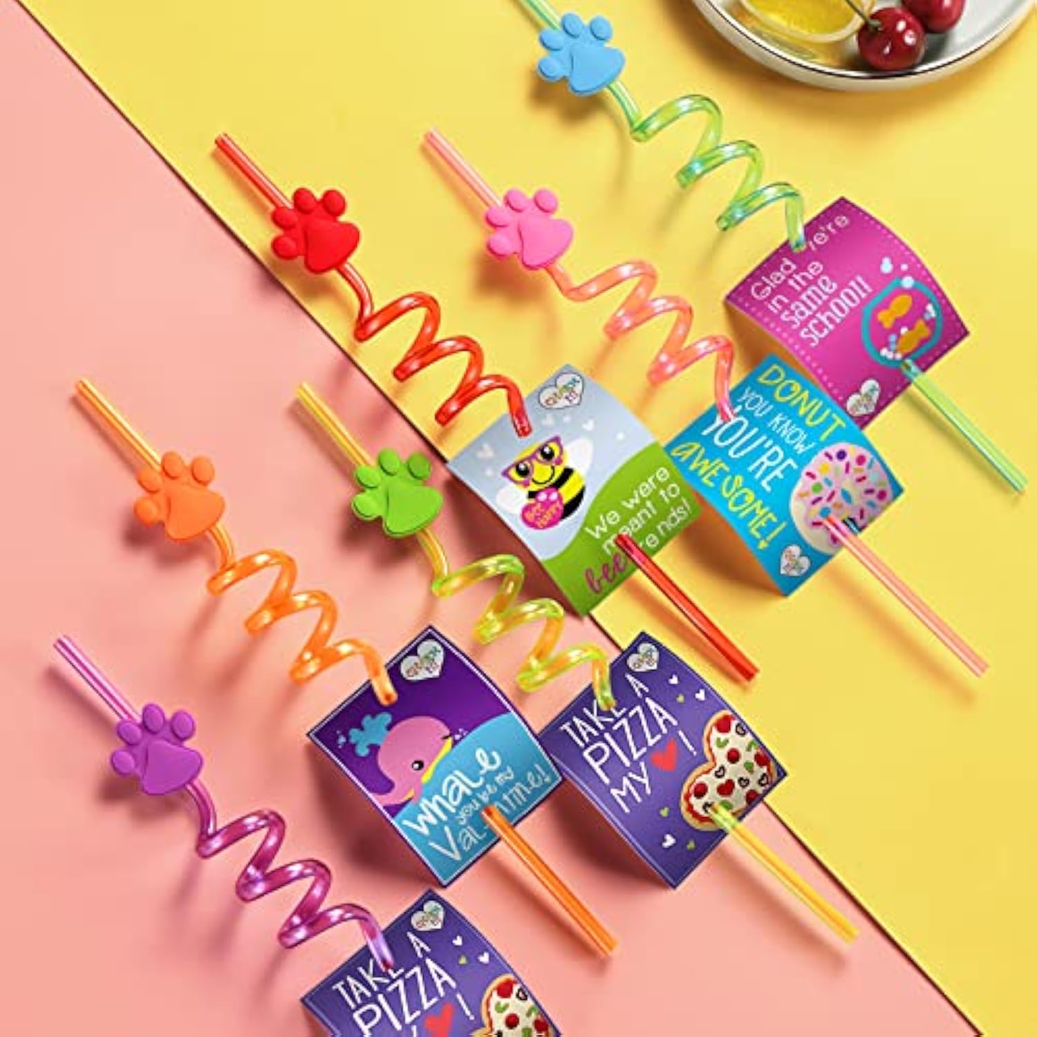 24 Paw Birthday Party Supplies Paw Print Drinking Straws With 2 Pcs Straws Patrol Cleaning Brush For Pet Dog Puppy Pals Cat Birthday Decorations Favors