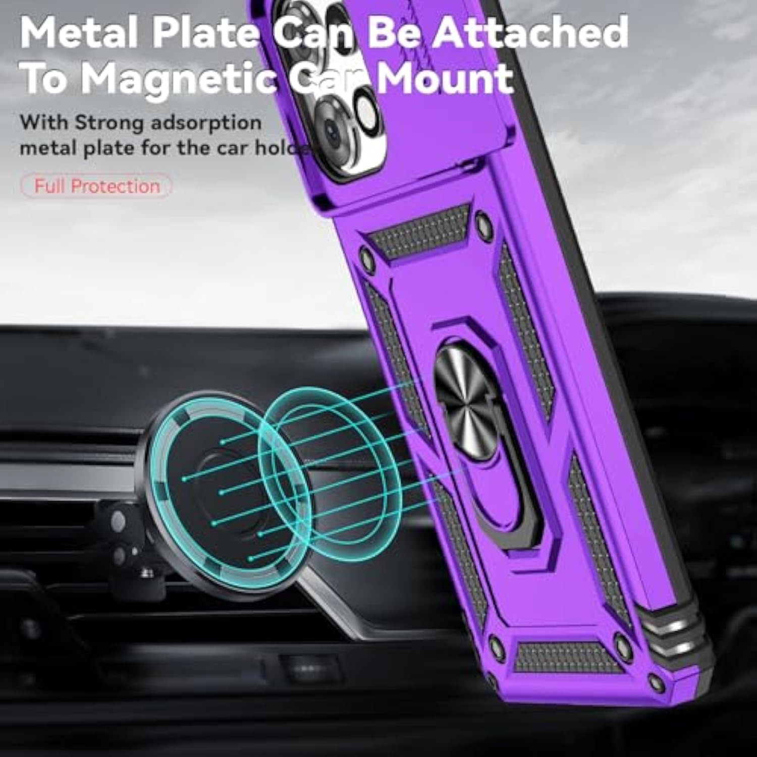 For Moto G Power 5G 2025 Case,With Camera Lens Cover Hd Screen Protector,[Military Grade] Car Mount Kickstand Shockproof Protective Case For Motorola G Power 5G 2025, Purple