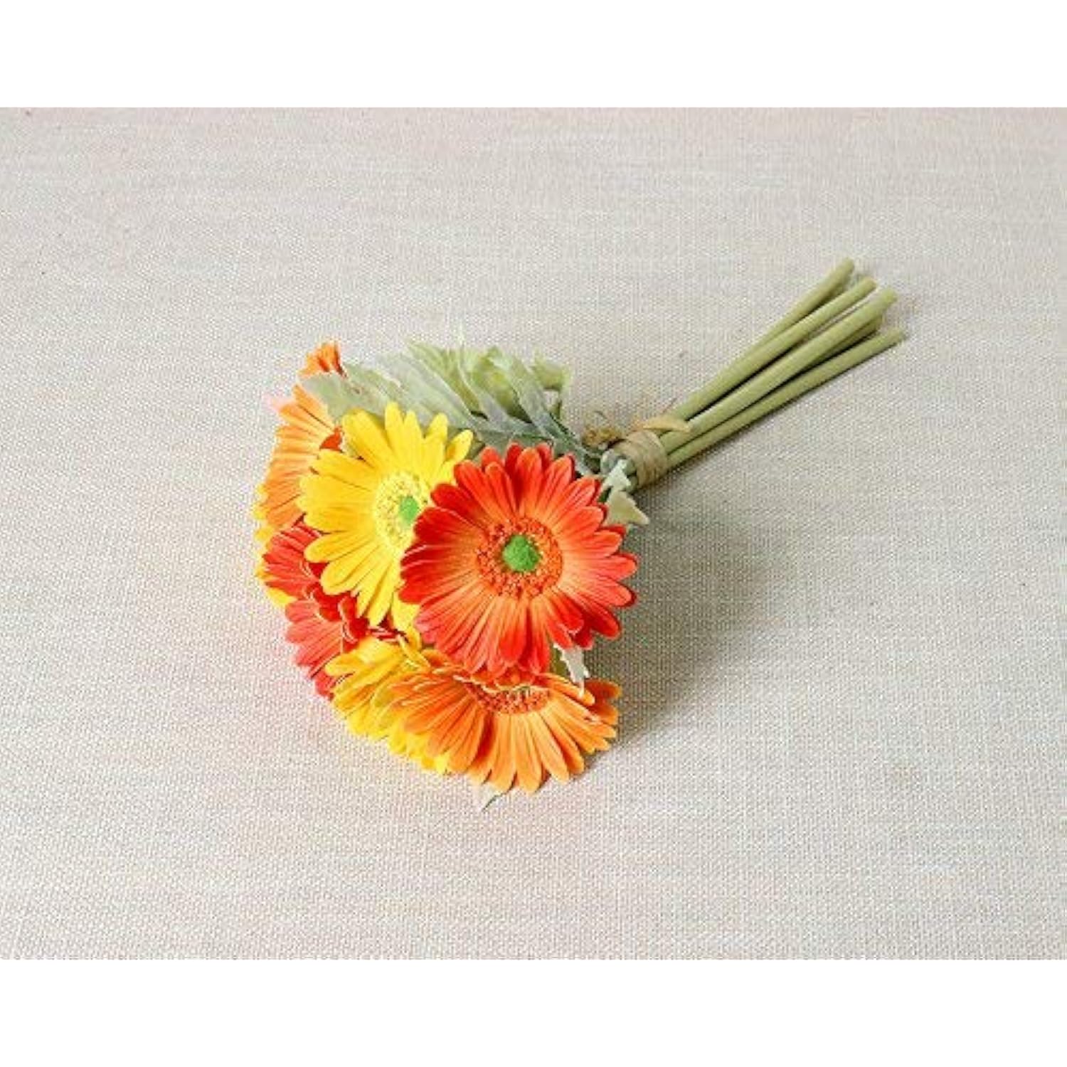 7Pcs Real Touch Pu Artificial Barberton Daisy Gerbera Daisy Flowers Bunch Bouquet Arrangements For Holiday Bridal Bouquet Home Party Decor Bridesmaid (Yellow)