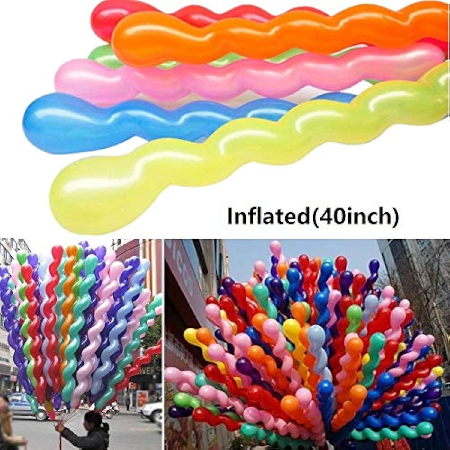 100Pcs 40in Spiral Latex Balloons for Boys and Girls Birthday Parties