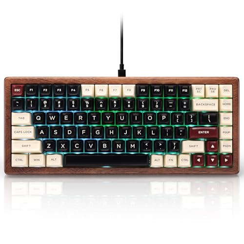 Wk84 Usb-C Wired Wooden Mechanical Keyboard, 75% Layout 84 Keys, Rgb Backlit, Hot-Swappable Green Switches, Qmk/Via Programmable, For Gaming & Typing
