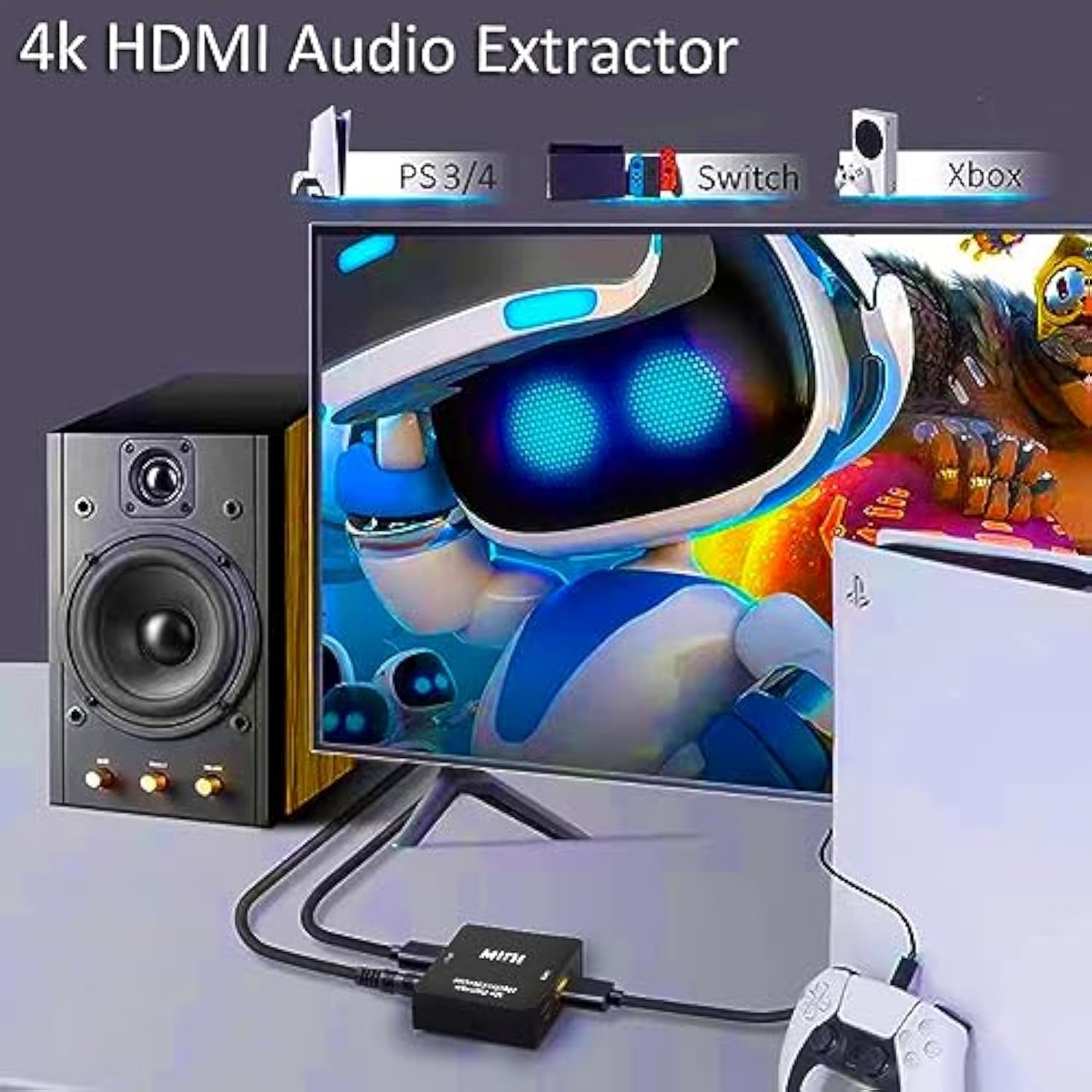 Hdmi Audio Extractor, 4K Hdmi To Hdmi Splitter 3.5Mm Aux Audio 1080P, Compatab