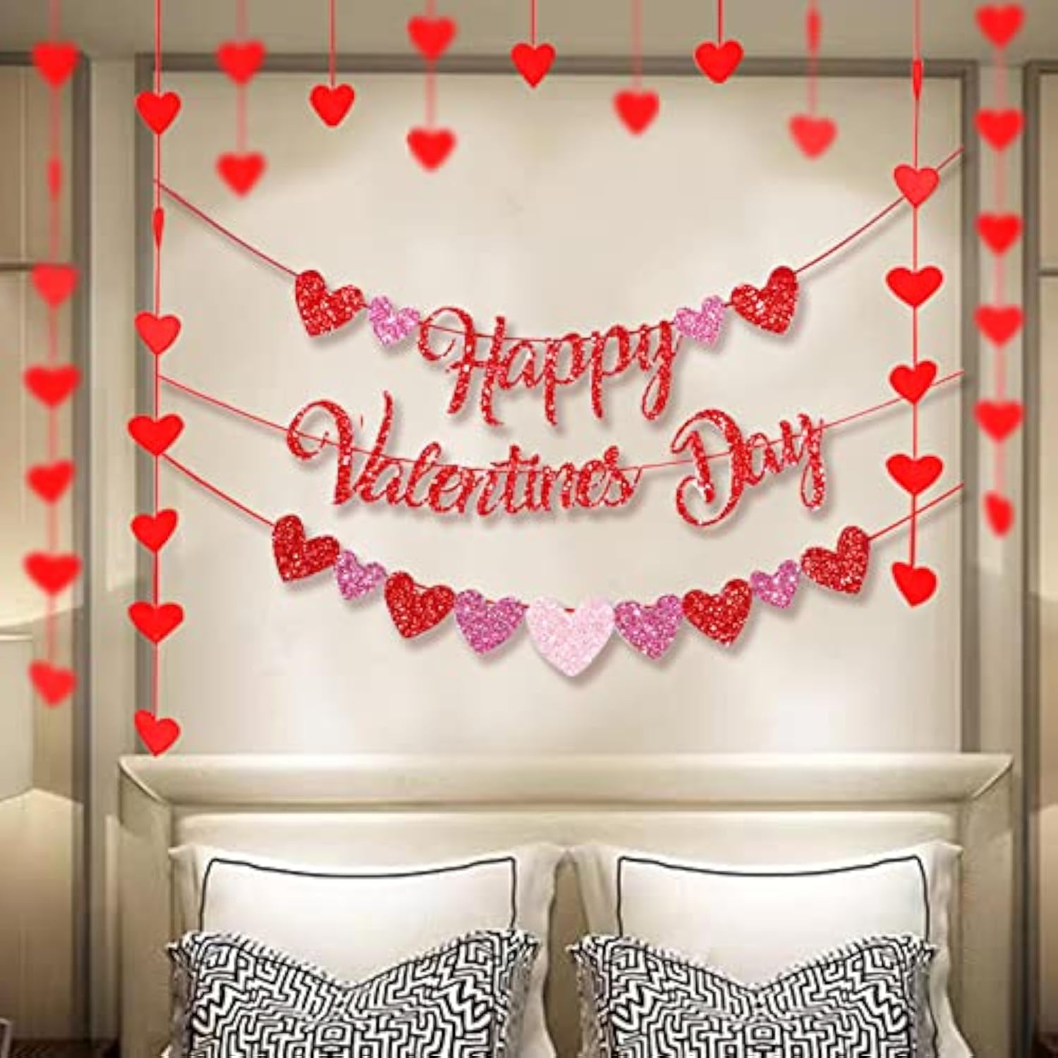 Happy Valentine'S Day Decorations Red Heart Banner Kit For Galentines Wedding Anniversary Birthday Party Supplies Home Window Décor