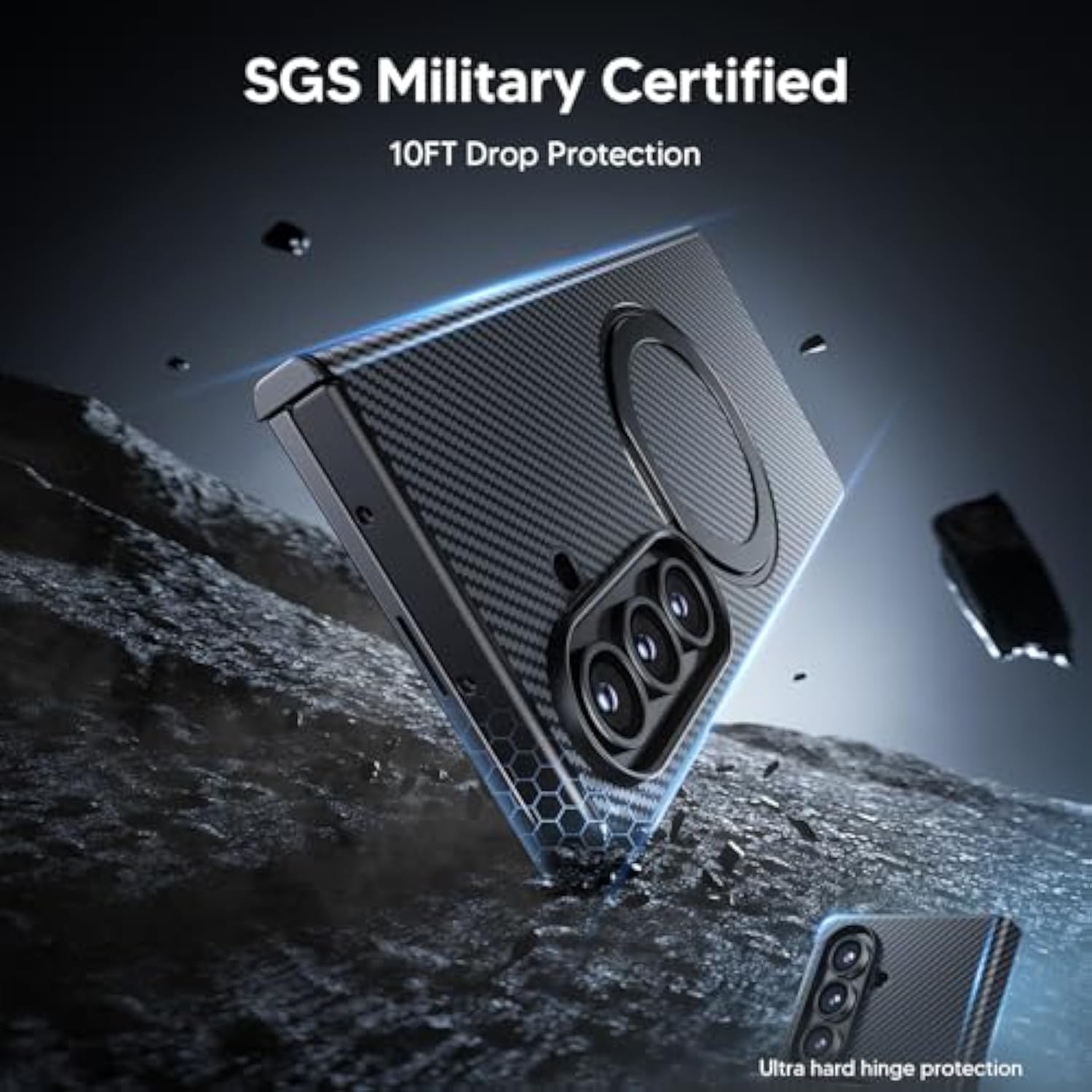 For Samsung Galaxy Z Fold 7 Case With 360° Magnetic Stand - Military Grade Shockproof Case With 2 X Screen Protector, Compatible With Magsafe, Carbon Fiber Texture Design For Z Fold 7, Black