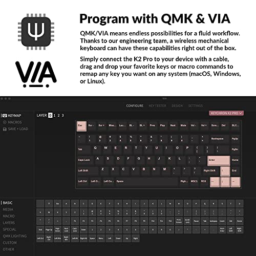 K2 Pro Qmk/Via Wireless Mechanical Keyboard, Custom Programmable Macro Wired Keyboard With Hot-Swappable K Pro Red Switch White Led Backlight Pbt Keycaps For Mac Windows Linux