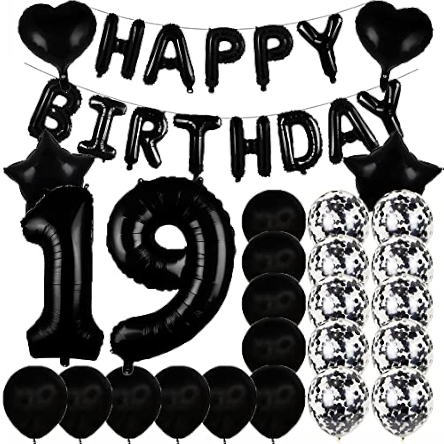 Sweet 19Th Birthday Decorations Party Supplies,Black Number 19 Balloons,19Th Foil Mylar Balloons Latex Balloon Decoration,Great 19Th Birthday For Girls,Women,Men,Photo Props
