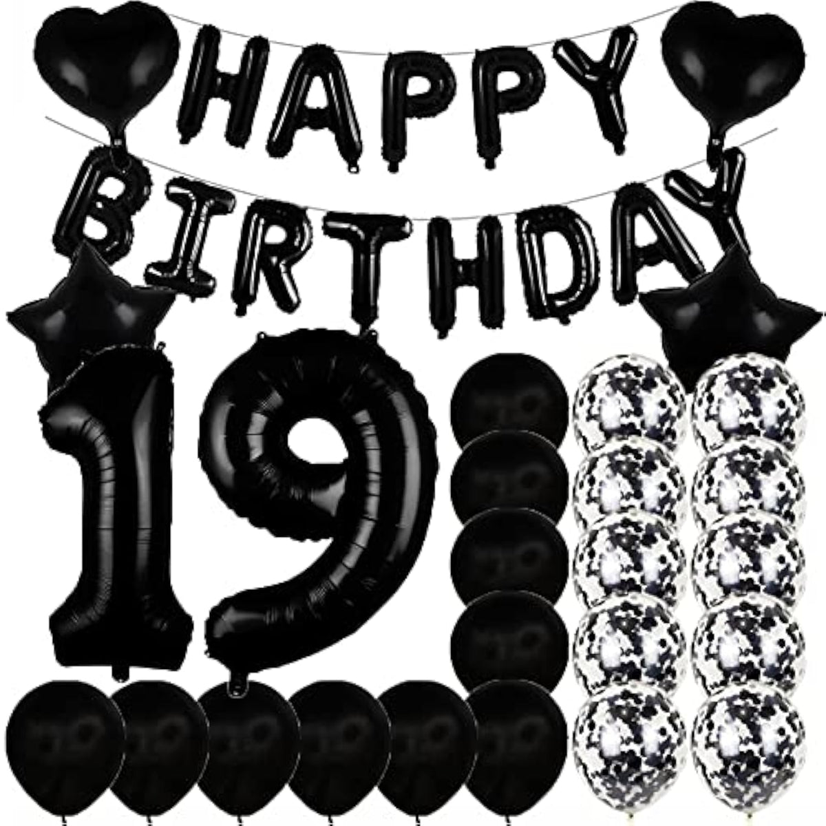 Sweet 19Th Birthday Decorations Party Supplies,Black Number 19 Balloons,19Th Foil Mylar Balloons Latex Balloon Decoration,Great 19Th Birthday For Girls,Women,Men,Photo Props