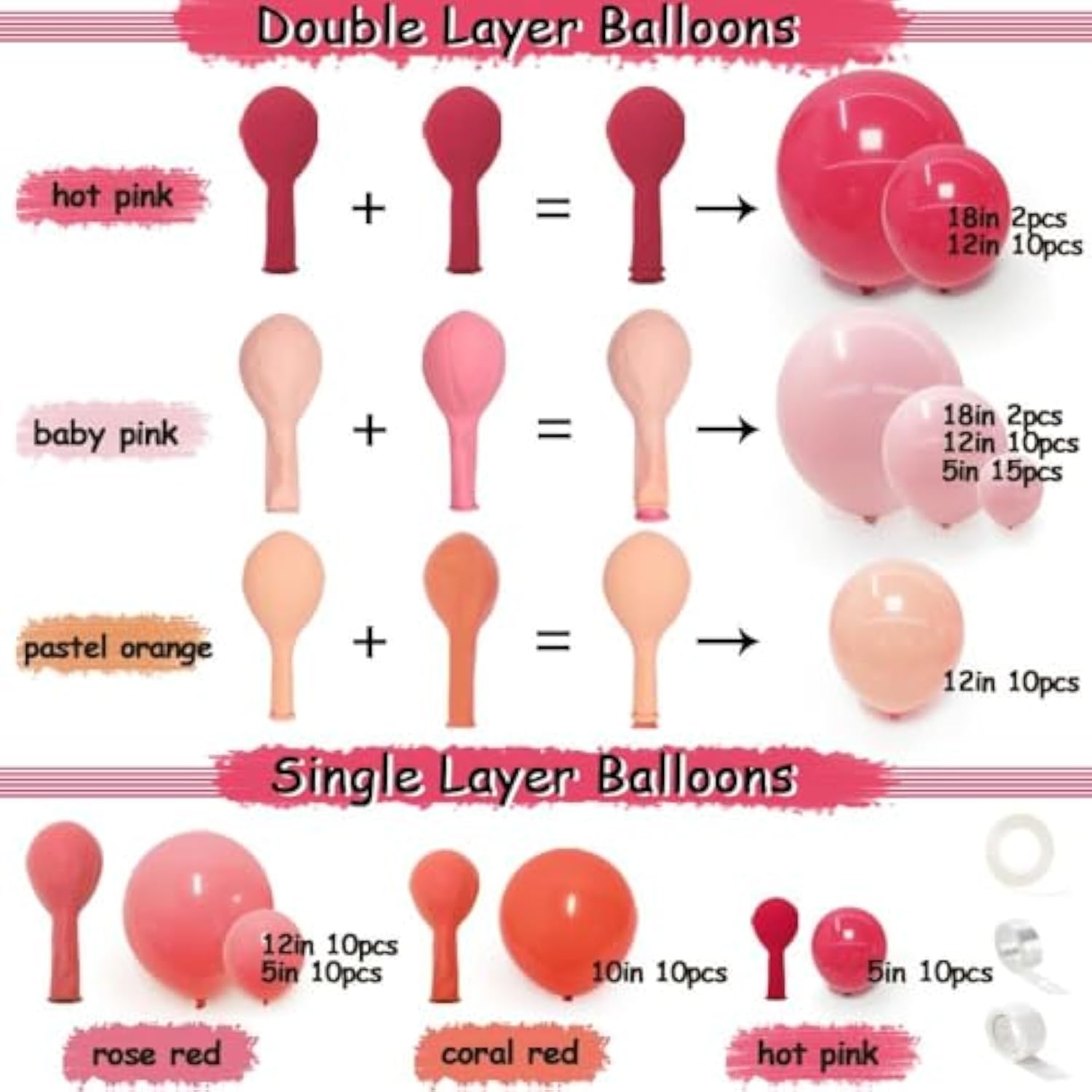 Pink & Rose Red Balloon Garland Kit with Macaron Orange Double-Stuffed Balloons for Parties