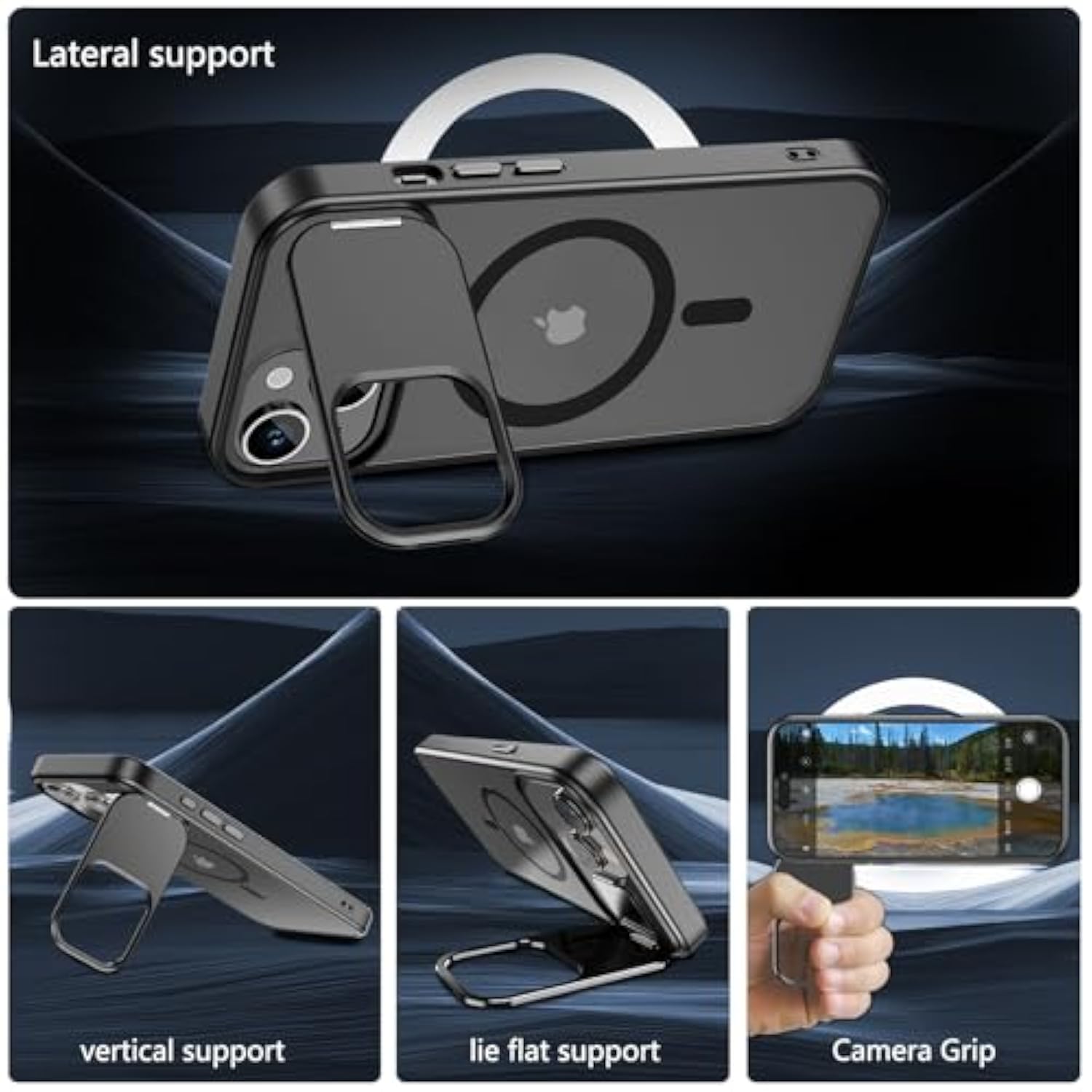 Magnetic For Iphone 15 Case With Stand,Compatible With Magsafe,Rugged,Heavy Duty,Protective Case Kickstand,[Built-In Invisible Stand],Black