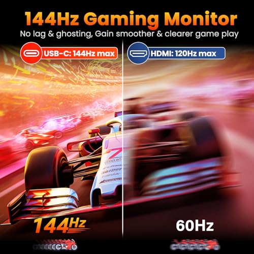 Portable Monitor 16 Inch 2K Qhd 2560X1600 450 Nits 106% Srgb 144 Hz Hdr Hdmi Usb-C Travel Monitor For Laptop Mac Pc Surface Ps5 Xbox, External Display With Cover & Speakers, Vesa Compatible