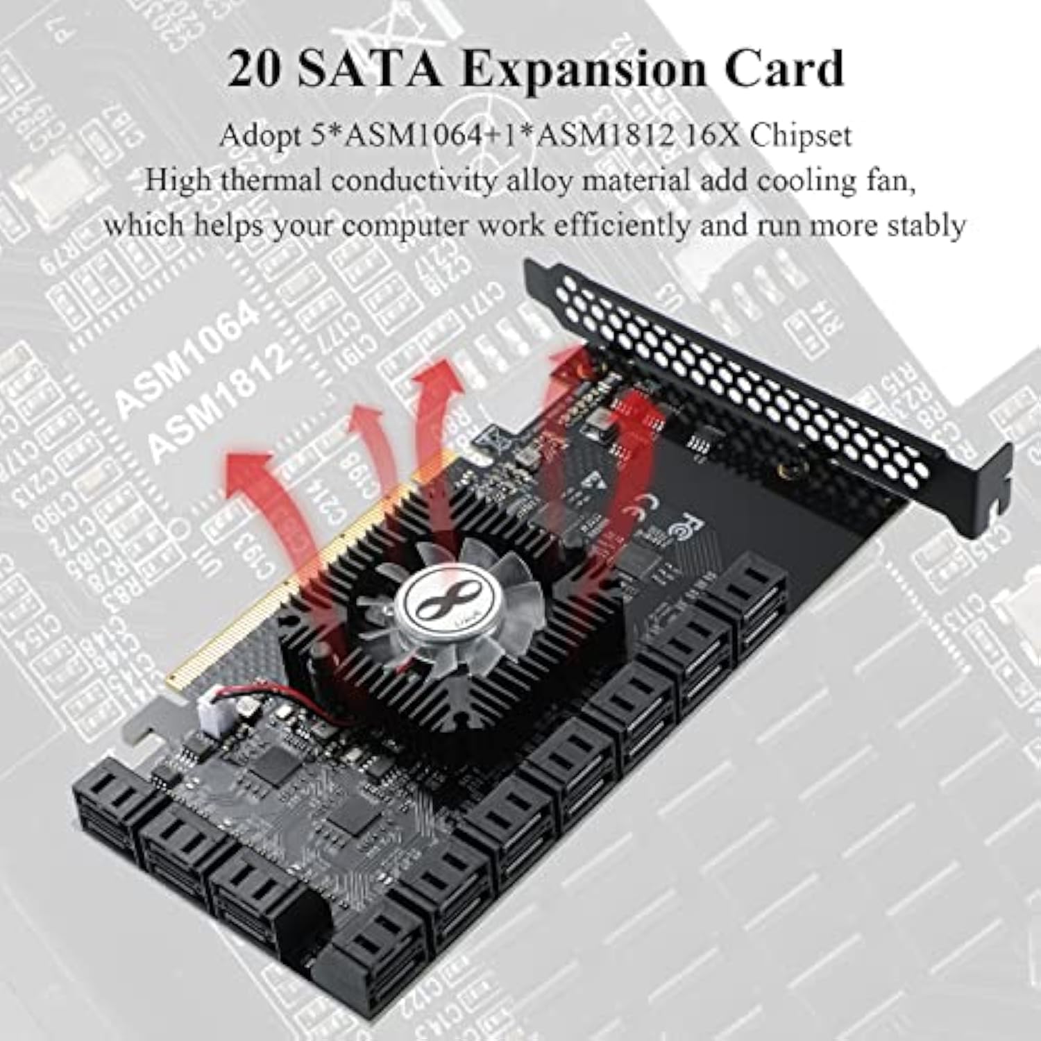 Pci-E 20-Port 16X 3.0 Sata Expansion Card With Sata Cables&Sata Power Cable,6G