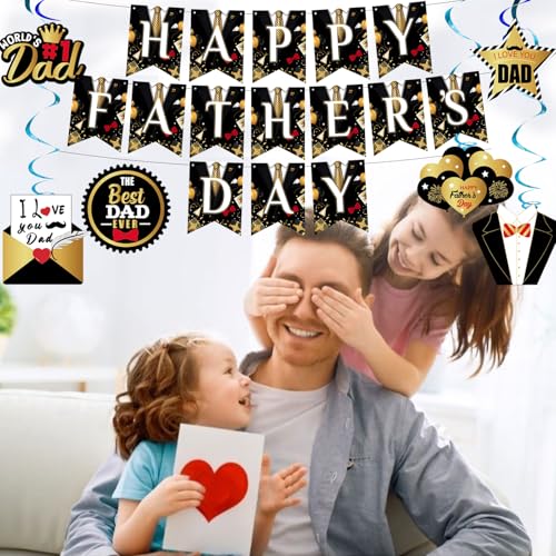 Father's Day Party Decorations Kit Happy Banner and Ceiling Hanging Swirls for Father's Day Party Supplies