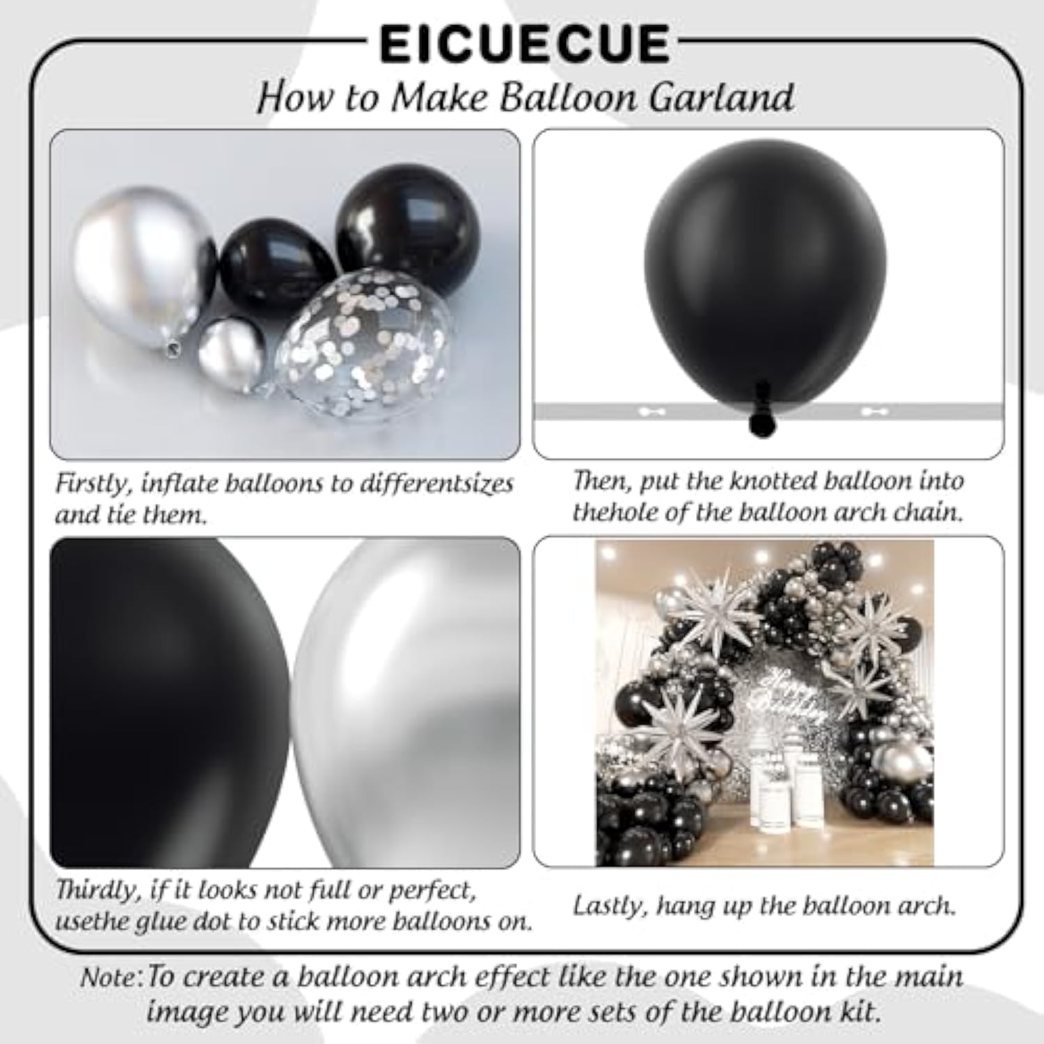 Black And Silver Balloons Garland Arch Kit With Stars 200Pcs - 5 10 12 18 22 Inch Balloon And Confetti Balloons For 2025 Graduation New Year Anniversary Birthday Disco Theme Party Decorations