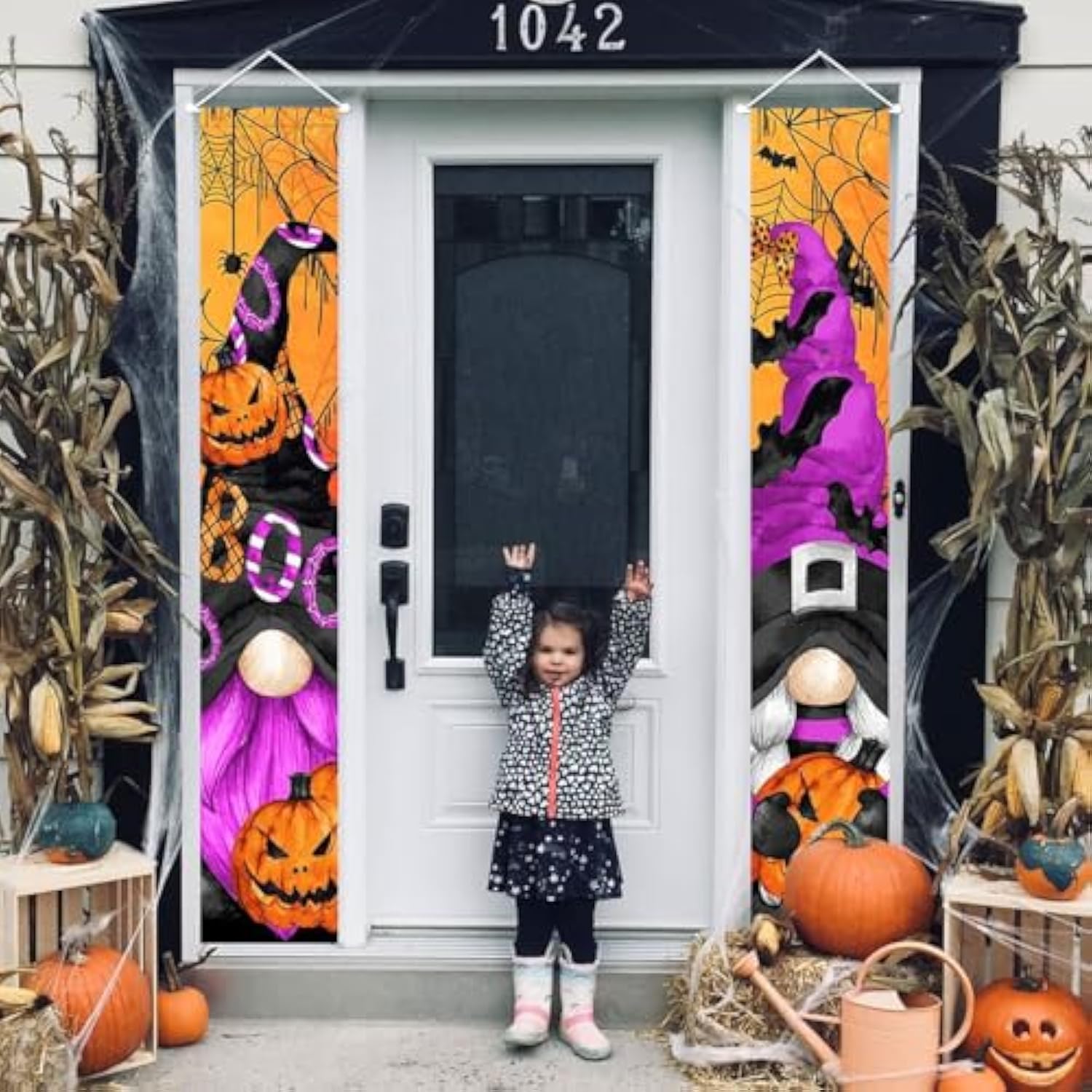 Vintage Halloween Door Hanging Banner Outdoor Welcome Sign for Front Porch Yard Party Decor