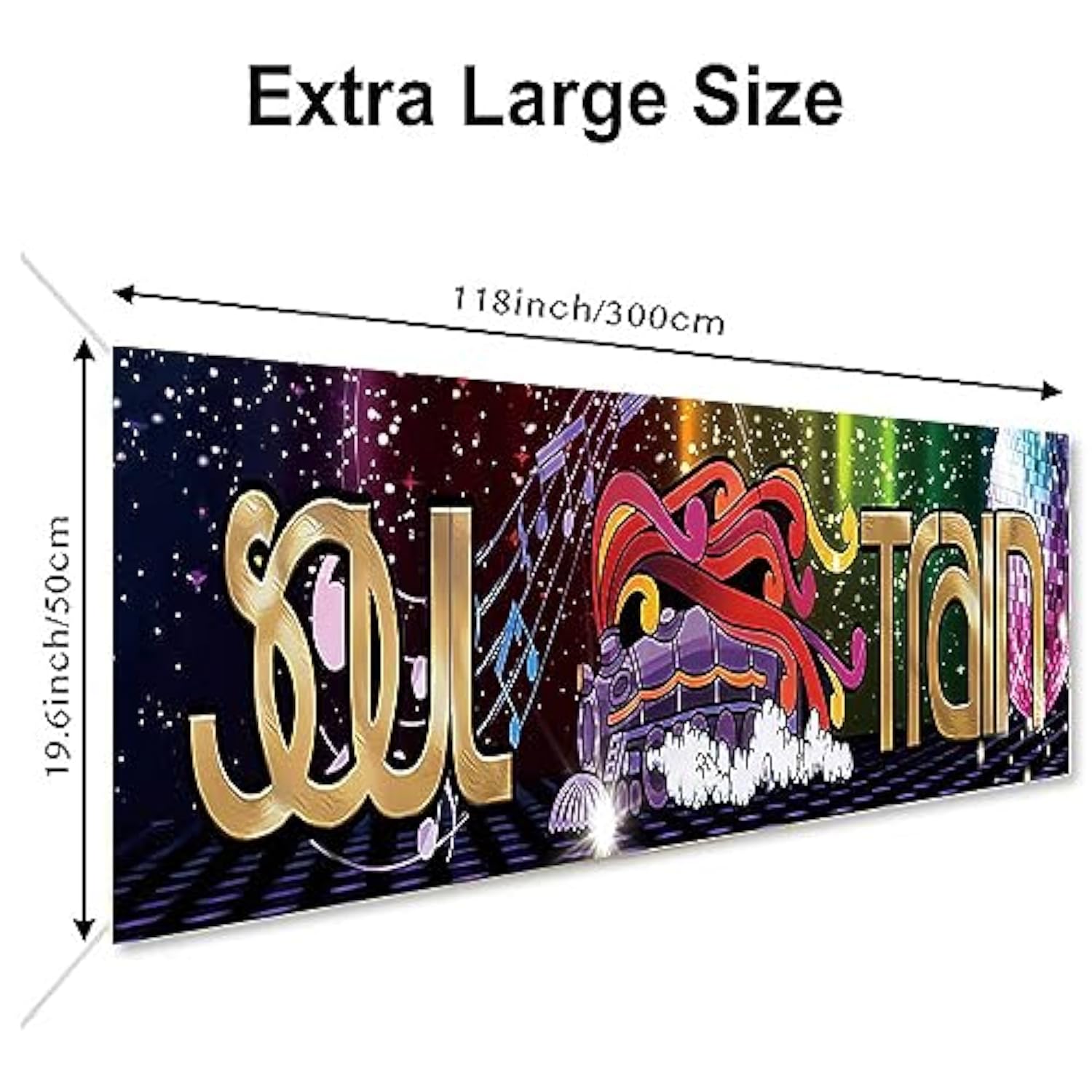 118 X 20 Inches 70S 80S Train Theme Yard Door Banner Sign Disco Party Decoration Banner Neon Light Flash Newborn Baby Show Birthday Party Cake Table Decoration Banner