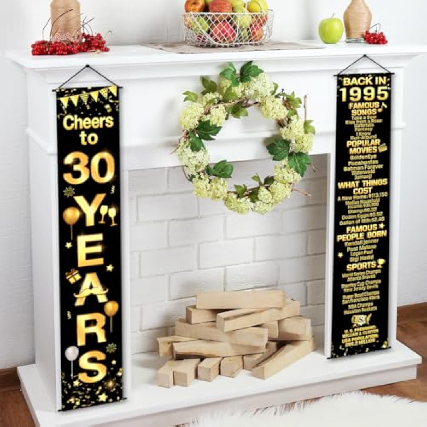 30th Birthday & Anniversary Decorations, Cheers to 30 Years Banner & Porch Sign