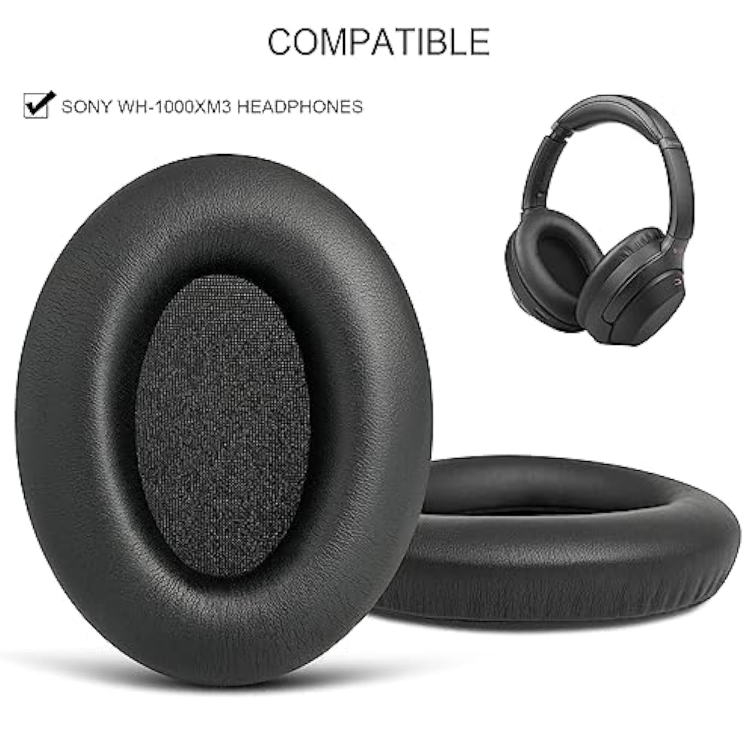 Gvoears Replacement Earpads For Sony Wh-1000Xm3 (Wh1000Xm3) Over-Ear Headphones, Ear Pads Cushions With Softer Protein Leather Noise Isolation Foam, Added Thickness Black