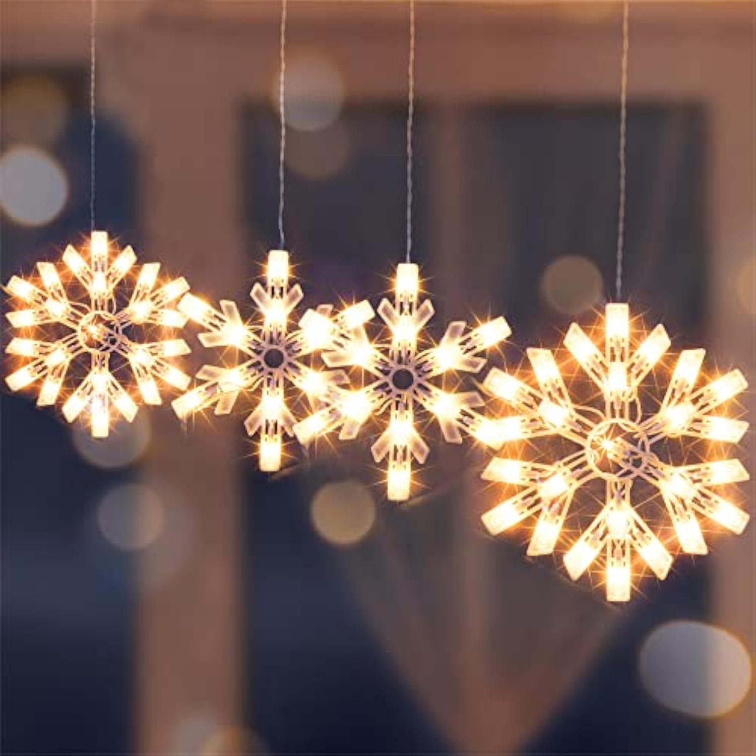 8.5 Ft Snowflake Lights With 6 Drops, 100 Counts Clear Blubs Christmas String Lights, Plug In & Connectable Icicle Fairy