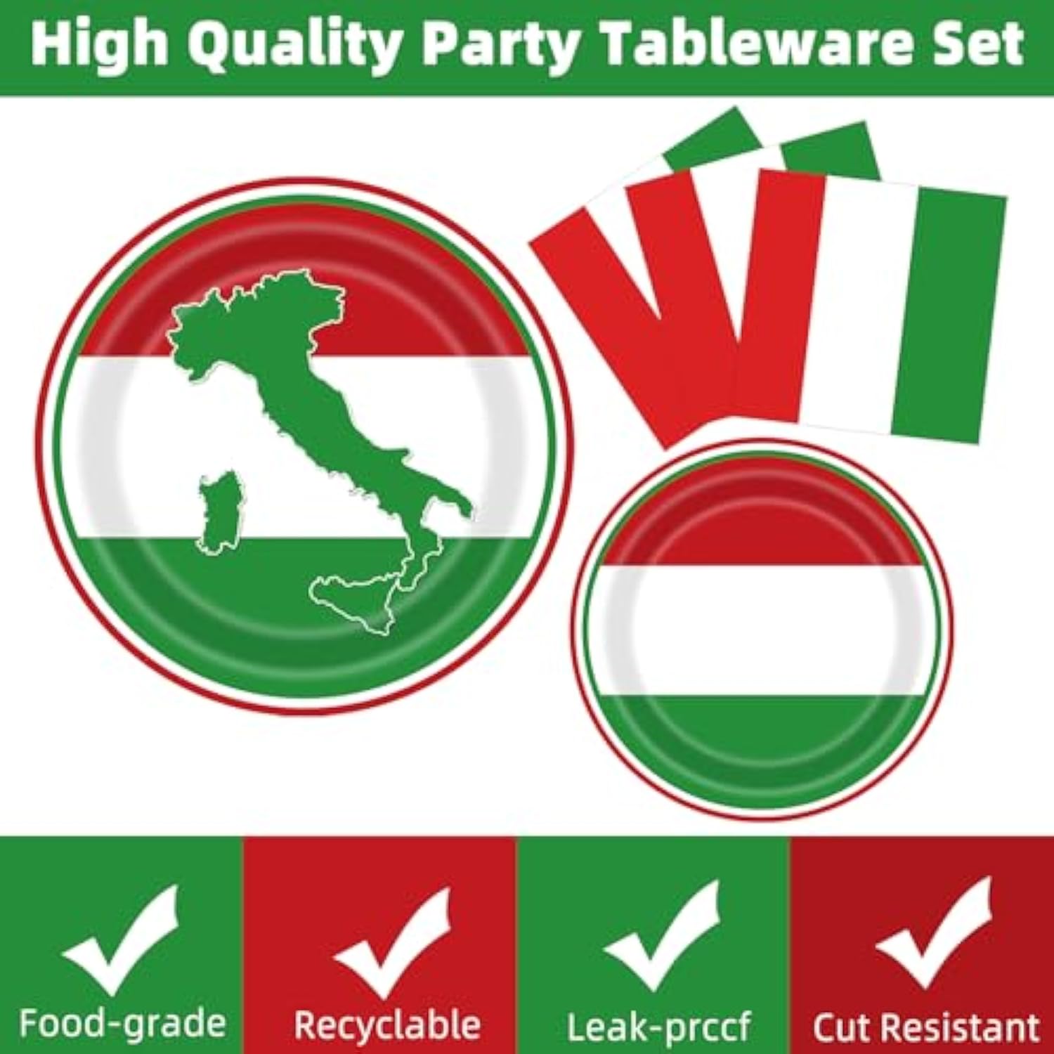Italian Party Decorations Italy Flag Party Supplies Include Italian Flag Plates And Napkins Cups Banner Tablecloth For Red White And Green Italian Party Decor Italy Party Family Gathering,Serves 25