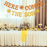 Here Comes The Son Banner - Sunshine Baby Shower Gender Reveal Party Decor, First Trip Around The Sun Decorations Gold Orange