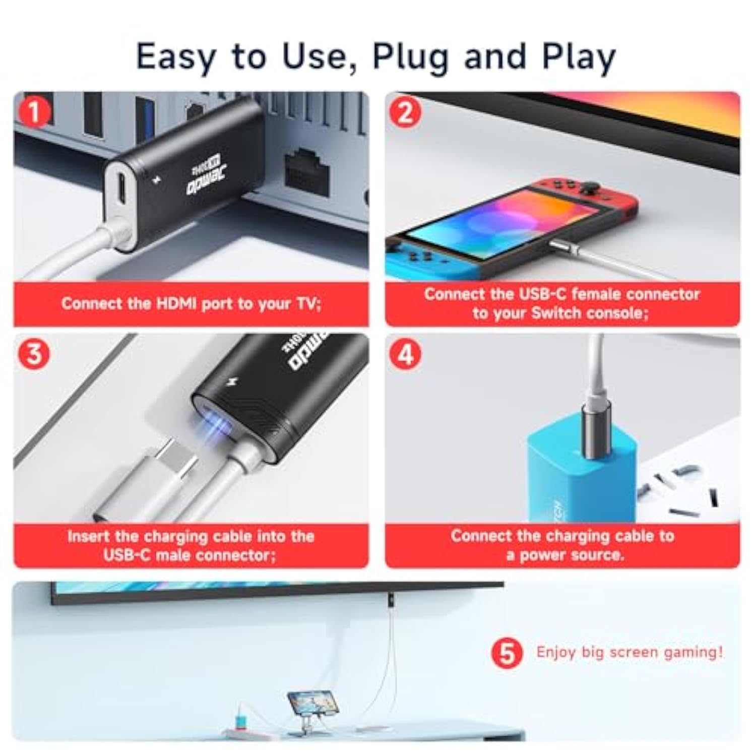 Portable Hdmi Cable Compatible With Nintendo Switch Ns/Oled, Usb C To Hdmi Cab
