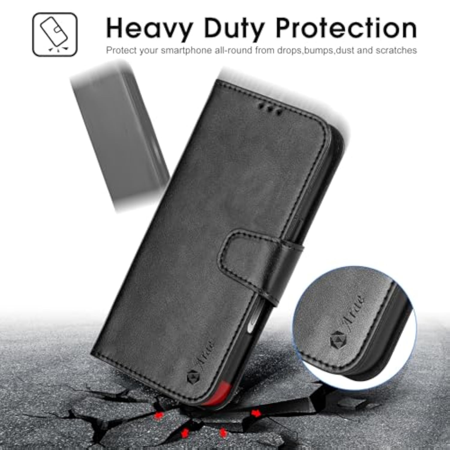 iPhone 17 Pro Max Case with Wallet, Card Holder, and Wristlet Strap, 6.9 inch, Black, RFID Blocking, Kickstand