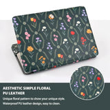 MOSISO Case Compatible with MacBook Air 13 inch M4 M3 M2 M1 2025-2018/Pro 13 inch M2 M1 2025-2016, Aesthetic Simple Floral PU Leather Portfolio Protective Stand Cover, Green