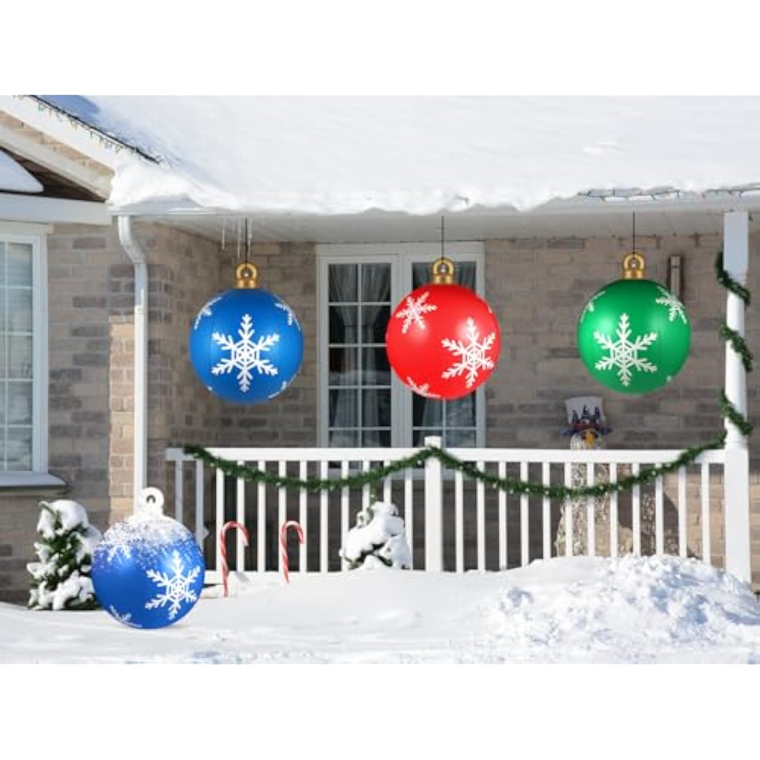 2 Pcs 24 Inch Giant Inflatable Christmas Balls,Large Outdoor Inflatable Christmas Balls For Yards, Lawns, Porches, Garde