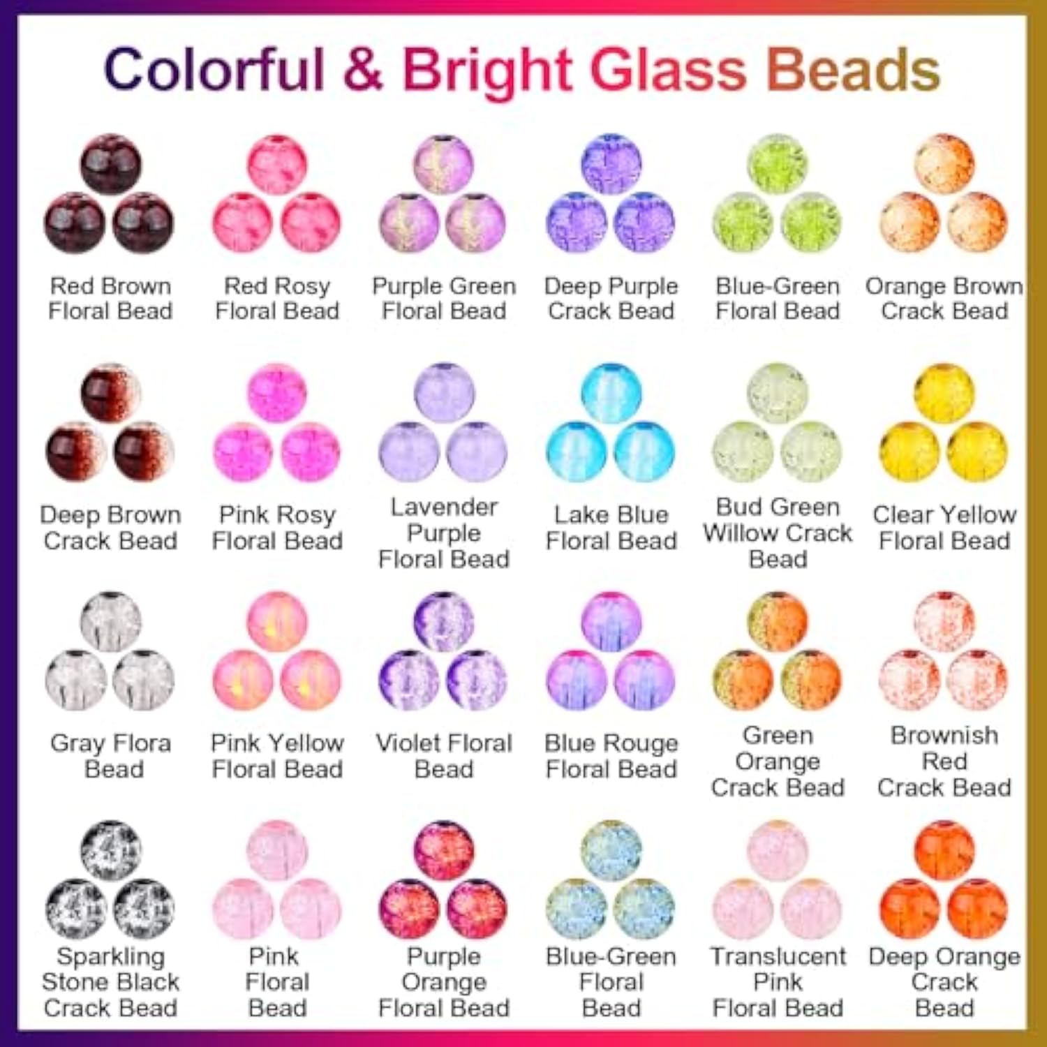 1200PCS 6mm Crack Glass Beads – 24 Colors for Jewelry & Bracelet Making